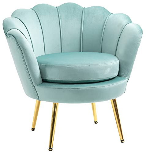 HOMCOM Vintage Design Grüner Samt Sessel, Schlafzimmer Sessel mit hoher Rückenlehne 76x67x74cm