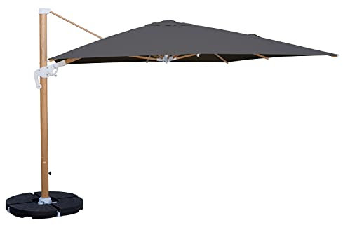 Brigros Estosa - Ombrellone da Giardino Roma Wood, Braccio Laterale in Alluminio Con Effetto Legno, Telo Da 250gr, Rotazione 360°, Ombrellone Da Giardino Decentrato (Antracite, 3 x 4)