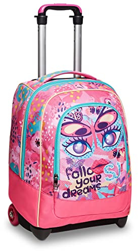 SJ GANG Rolling backpack, Wheeled Book Bag, 2 in 1, Backpack + Trolley, for Teen, Girls&Boys, For School, Sport, Free Time, Laptop Sleeve, Italian Design, multicolor with Butterflies!