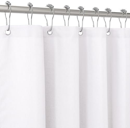 Duschvorhang Leinen mit Metall Duschvorhangringe Stoff Textil Badewannenvorhang Anti Schimmel Bad Vorhang Set Wasserdicht Badewanne Vorhang Schwerer Shower Curtain Badezimmer - 182 x 182cm (Weiß)