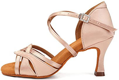 SWDZM Scarpe da Ballo Latino Americano Donna in Raso Scarpe Ballo Salsa da Sala,3038-Rosa,Tacco 7.5cm,37 EU