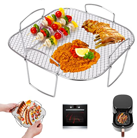 Air Fryer Rack, Air Fryer Accessories Stainless Steel Airfryer Rack Square Dehydrator Rack Multi-Purpose Cooking Rack Toast Rack Grilling Rack Air Fryer Shelf Compatible with Most Air Fryer