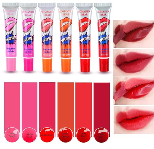 Lip Tint, Lip Stain Peel Off, Lip Tattoo Lipstick Peel Off, Lip Magic Color Long Lasting Tattoo Peel Off Mouth Lip Gloss, Waterproof Tear Lip Stain Cosmetic Gift Set For Girls(6 Pcs)