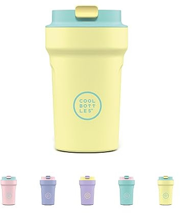 Cool Bottles - Paradise Tumbler - Vaso Térmico de Acero Inoxidable - 350 ml - Creta - Amarillo y Turquesa - Tapa Hermética - Bebidas frías 10 horas y calientes 5 horas - Acabado Antimanchas