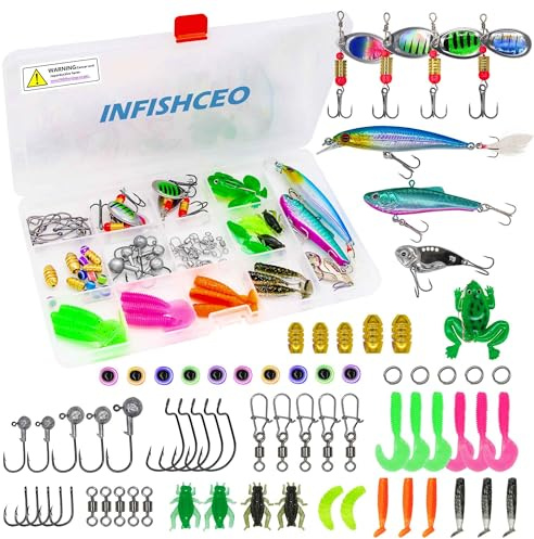 INFISHCEO Fishing Lure Bait Tackle Set Fish Gear Kit Jig Hooks Soft Baits