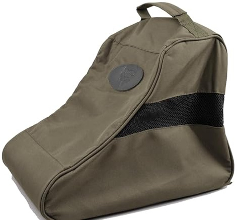 DJV skoväska | bevara renligheten i bilen | Förvaring för våta och leriga skor | upp till storlek 48 (24 cm skaft) | Praktisk bärbygel | ventilationsnät | DJV-logotyp i läderapplikation, Grön,