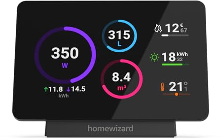 HomeWizard Energy Display, Realtidsförbrukningsmätare, Tillbehör för P1/kWh/Vattenmätare, Svart