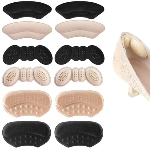 6 Pairs Heel Cushion Pads Multipurpose, Flexible Heel Grips Shoe Pads, Self Adhesive Heel Protectors Inserts, Anti-Slip Heel Blister Protectors, Shoe Insoles Liners for Women Men