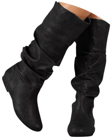 ticticlily Botas de Mujer Planas Zapatos Largas Botas de Piel Otoño Invierno A Negro 38 EU