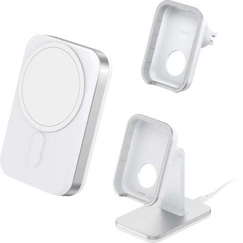 OtterBox Multi-Mount Power Bank with MagSafe, 7,000 mAh Portable Charger with Sleek Stand and Car Vent Mount, includes 36W UK Wall Charger, White