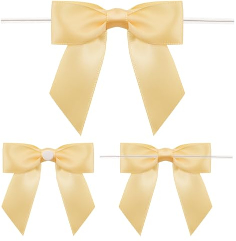 G2PLUS 50PCS Fiocchetti Nastro Raso Fiocchetti Nastro Decorazione Champagne D'oro 8x8.5CM Fiocchi Per Artigianato Con Filo Di Ferro Per Matrimonio,Decorazione Di Vacanza Imballaggio Regalo