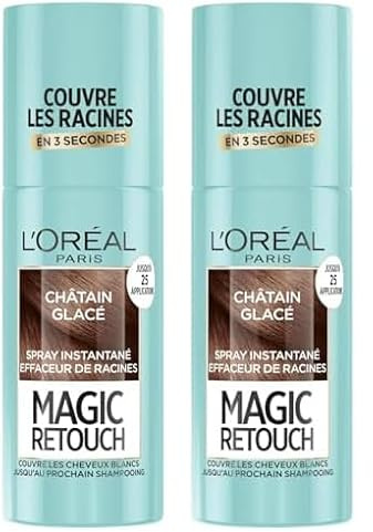 L’ORÉAL PARIS - Spray Instantané Correcteur de Racines & Cheveux Blancs - Hommes & Femmes - Magic Retouch - Châtain Glacé - 75ml (Lot de 2)