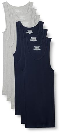 Amazon Essentials Men's Slim Fit Breathable Cotton Tank Undershirts, Pack of 6, Medium Grey Heather/Navy, Medium