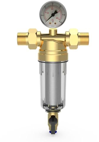 HOOLRZI Aggiorna il pre-filtro dell'acqua dei sedimenti in ottone con funzione di controlavaggio Filtro riutilizzabile per sedimenti d'acqua per sistemi idraulici domestici
