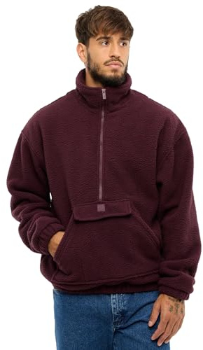 Johnny Urban Felpa con Zip Uomo Rosso - Ruben - Maglione con Mezza Zip in Pile - Fleece Troyer Oversize con Tasca a Canguro - Colletto Rialzato