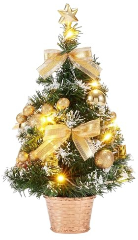 Arbol de Navidad Pequeño, Afenau 40cm Arbol de Navidad con Luces Incorporadas, Mini áebol de Navidad Artificial, arbol Navidad Pequeño para Decoración Navideña, Hogar y Oficina (Dorado)