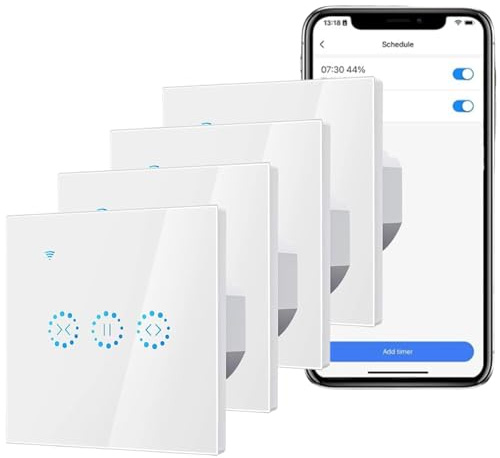 Wlan Rolladenschalter,Jalousien Schalter mit prozentualer Steuerung,Smart LED Jalousien Schalter benötigt Nullleiter,APP Fernbedienung und Timing-Funktion,Kompatibel mit Alexa, Google(4pcs)