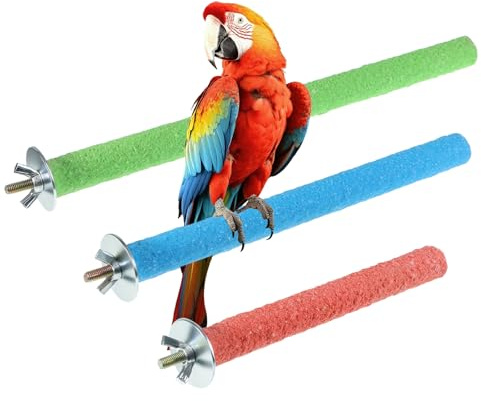 3 Pcs Parrot Perches, Wood Bird Cage Perch Stand Pet Toy Paw Grinding Stick Bird Platform Cage Accessories for Small Medium Birds Like Budgies Parakeet Cockatiel Conure Lovebird Canary (Colorful)
