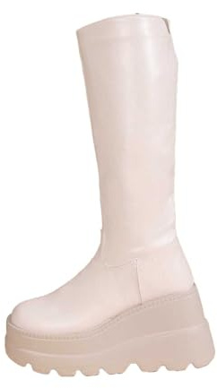 Generisch 2026 Botines de tacón grueso de media pantorrilla con diseño de plataforma para invierno, zapatos cómodos y duraderos, beige, 39 EU