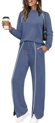 OLIPHEE Tuta Donna Completa Invernale Set 2 Pezzi Jogging Completi Donna Sportivi Fitness Yoga Felpa e Pantaloni Larghi Palestra Ginnastica Outdoor Autunno Blu XL
