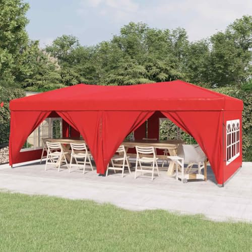 Nqyjm Trädgårdspaviljong utomhus hopfällbart mottagningstält med röda väggar 3 x 6 m, lusthus för bröllop, fester, camping, kommersiella evenemang modell 1