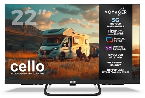 Cello Voyager C22TZR-VOY 22-tums smart-tv, 12 V/230 V, inbyggd 5G-wifi-router och hotspot, Samsung Tizen OS och trippeltuner