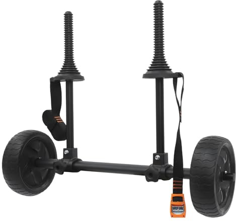 RjcdOPL Carrello per kayak, carrello da trasporto canoa con cinghie, 2 ruote antiscivolo 20 cm, larghezza regolabile 6-28 cm, capacità 45 kg, per kayak, canoe e tavolette da paddle