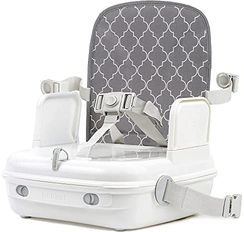 Baby Booster Seat for Dining Table by Benbat. Portable, Washable Infant Feeding High Chair. Easy Folding & Adjustable Safety Harness (Stone Arbor)