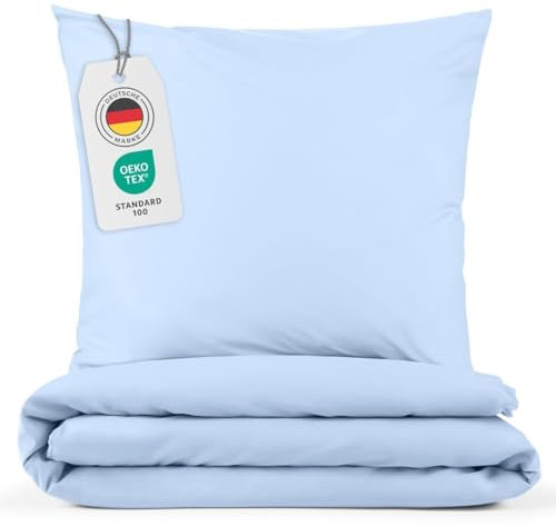 Blumtal Bettwäsche 155x220cm + 2X 40x80cm Kopfkissenbezug - Oeko-TEX zert. Mikrofaser Bettwäsche Set - Mikrofaser Bettbezug bis 95 °C - Deckenbezug + Kissenbezug 3-teilig - Sommerbettwäsche Hellblau