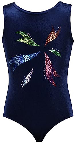 Turnanzug Flora Nicki Samt Mädchen Gymnastikanzug Kurzarm Kinder Turnbody ärmellos Turntrikot Farbe Dunkelblau/Türkis, Größe 116