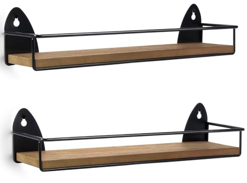 TJ.MOREE 2 Pack Spice Rack Wall Mount Rustic Style Hanging Spice Organizer for Wall, Kitchen Spice Storage