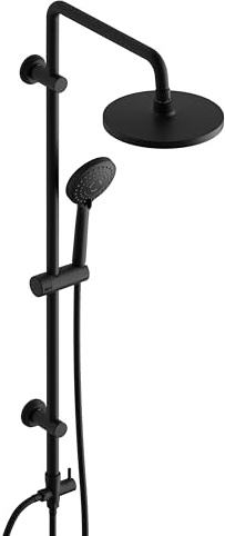 Görbach Colonna Doccia senza Miscelatore rubinetto fori Muro Regolabili, Sistema doccia a pioggia in acciaio inox con asta doccia 92 cm e soffione rotondo in ABSD20 cm, nero