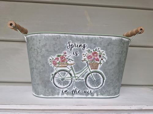 Pflanzschale oval mit Holzgriffen Shabby Spring is in The air 26x14xH14cm + 2,5cm