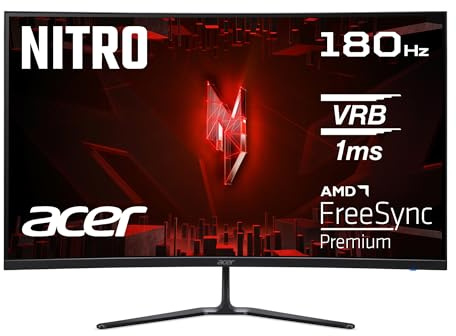 ACER Nitro ED320QR S3 Gaming Monitor 31.5 Inches Full HD, 180 Hz, 1 ms (VRB), 2 x HDMI 2.0, DP 1.4, Curved, DP/HDMI FreeSync Premium, Black