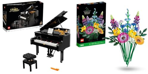 LEGO 21323 Ideas Le Piano à Queue, Maquette de Construction, à Exposer et à Collectionner & 10313 Icons Bouquet de Fleurs Sauvages, Plantes Artificielles avec Coquelicots et Lavande