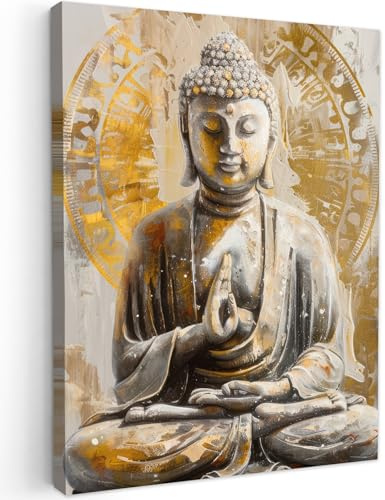 MuchoWow© Leinwandbild 60x80 cm Dekoration Wohnzimmer Bilder Pictures Wall Decoration Living Room Wohnungs Deko Moderne Bild Buddha - Zen - Blume - Lotus - Spiritualität