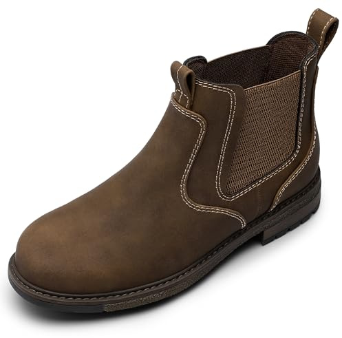 festooning Mens Chelsea Boots Casual Classic Comfy Slip On Ankle Waterproof Mens Boots Brown 9.5