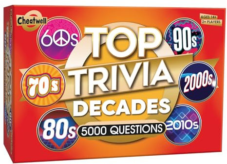 Cheatwell Games Top Trivia Decades Quiz Game - 5000 Questions To Test Your Knowledge Of Music, Film, TV, Science, Food, Drink, Culture, General Knowledge From The Last 60 Years, For Ages 14 Plus
