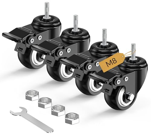 HOLKIE Lenkrollen 50mm(2 Zoll) Möbelrollen mit Totalfeststeller Transportrollen, M8 x 25mm (Schaftdurchmesser 8mm, Schaftlänge 25mm), Rollen für Möbel 4er Set Schwerlastrollen Schwarz