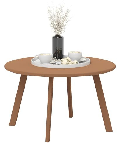 Outsunny Mesa de Centro Redonda pequeña, Mesa Auxiliar con deslizantes Antideslizantes, Estructura de Metal, para jardín, balcón, terraza, salón, Ø 70 x 42 cm, Naranja