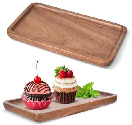 Plateau Rectangulaire en Bois, Plateau de Service en Bois Decoratif Rectangulaire, pour Fruits, Desserts, Snacks(29 x 10.5 cm)