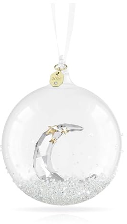 Swarovski Annual Edition Ball Ornament 2025, Glass Ball with Clear Faceted Crystal Moon, Champagne Gold-Tone Metal Accents & White Grosgrain Ribbon, Part of the Swarovski Annual Edition Collection