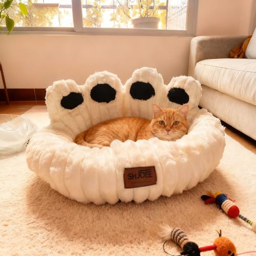 SHJOEE Cuccia Cane Interno Letto Morbida per Cani Lettino Gatto Lettino per Animali Domestici Cuccia per Gatti Fluffy Peluche Letto per Cani Lavabili Antiscivolo (Beige, 60cm)