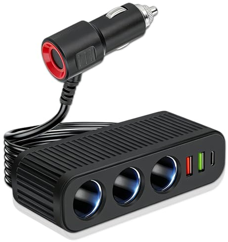 YIQILAIYA 120 W Adaptador de Encendedor de Cigarrillos, 12 V/24 V Cargador mechero Coche con 3 Tomas, Puerto USB QC3.0, Puerto USB 3.1A y Conexiones PD