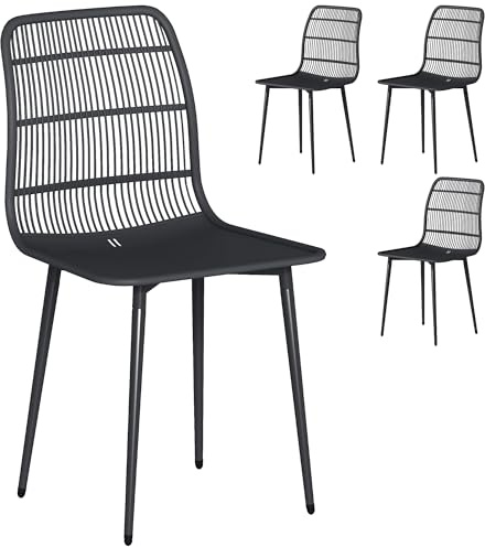 Outsunny Set 4 Sedie da Giardino in PP con Schienale Ergonomico, Sedie per Pranzo da Esterno in Metallo, da Patio, Balcone, Terrazza, Esterno, 46x51x84.5cm, Nero