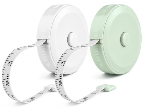 Portable Tape Measure 2M / 79Inch, 2-Pack Dual Sided Durable Ruler Soft Retractable Tailors Measuring Tape for Body Weight Loss Fabric Sewing Tailor Cloth Vinyl Measurement Craft Supplies White+Green
