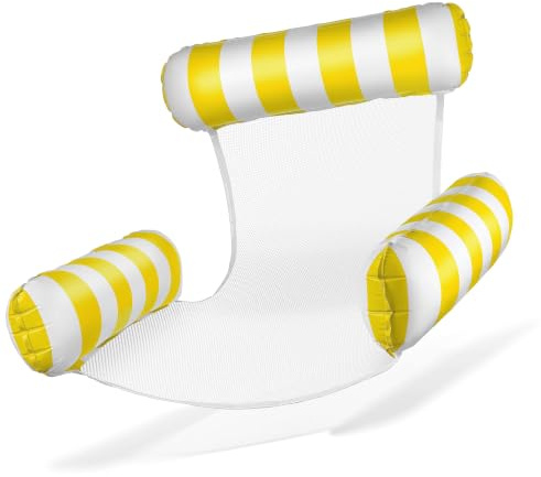 Balinco Colchón hinchable para piscina, sillón hinchable, silla de agua con respaldo y reposabrazos, asiento flotante, asiento de piscina, silla de sol, silla de relajación de agua (amarillo/blanco)
