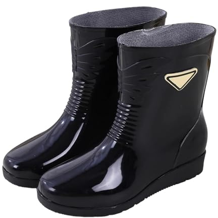 Botas cortas de goma para mujer con suela antideslizante y resistente al agua | Botas de piel de oveja impermeables con superficie lisa, protección contra el clima, adecuado para jardinería, caminar