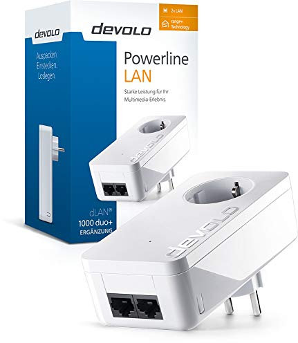 Devolo dLAN 1000 Duo+ - Adaptador Powerlan (1000 Mbit/s, 2 Puertos LAN, Carcasa compacta, Red, Powerline, Red LAN Sencilla Desde el Enchufe), Color Blanco