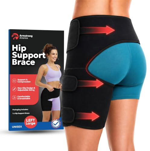 Hip Brace Thigh Compression Sleeve | Sciatica Pain Relief Device | Hamstring & Groin Compression Sleeve Wrap for Sciatic Nerve Relief | Hip Support Brace for Women & Men | (LARGE LEFT)